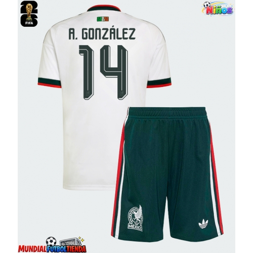 Camiseta México Armando Gonzalez #14 Segunda Equipación Replica Mundial 2026 para niños mangas cortas (+ Pantalones cortos)